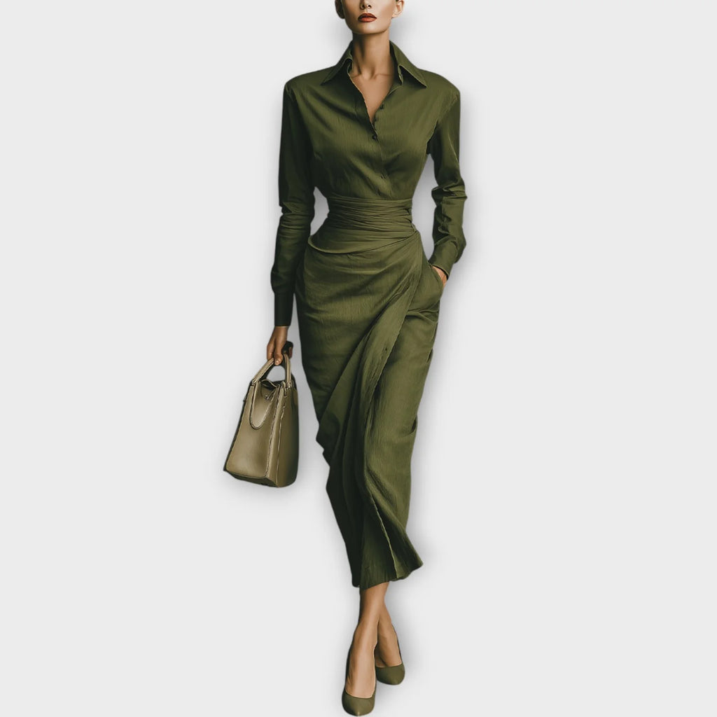 Sophisticated women wrap skirt midi dress , army green