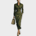 Sophisticated women wrap skirt midi dress , army green