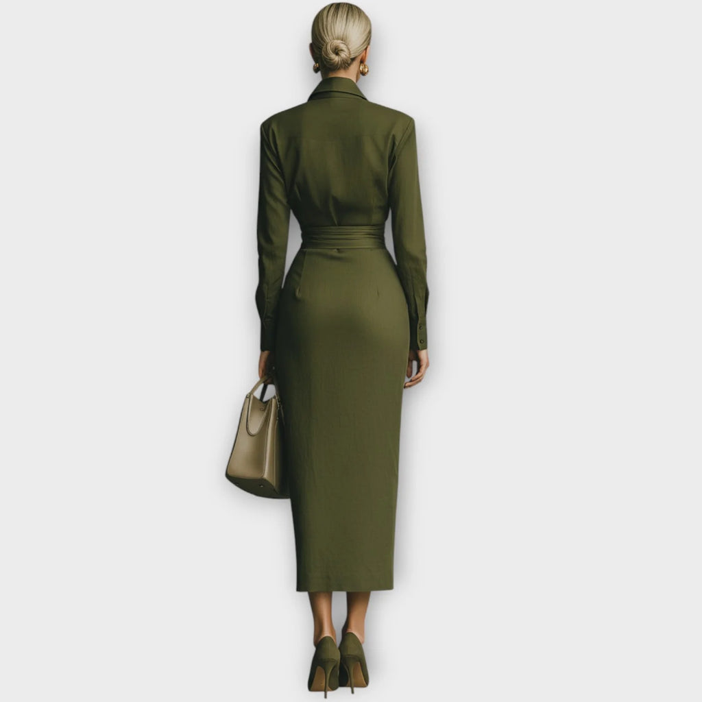 Sophisticated women wrap skirt midi dress , army green