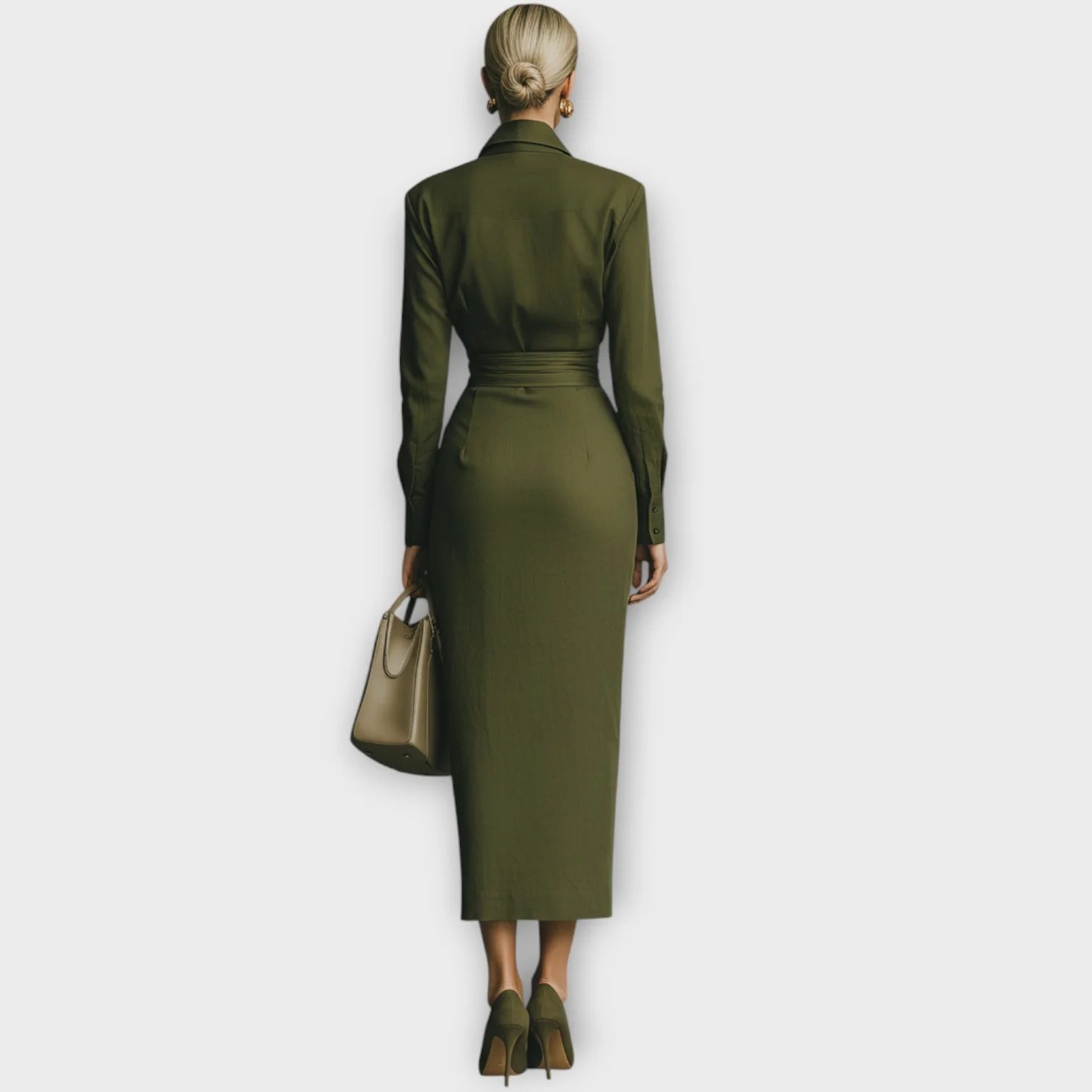 Sophisticated women wrap skirt midi dress , army green