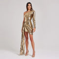 Celina Gold Sequin Draped Dress MERABL