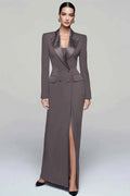 pencil peak lapel double breast long blazer  dress with sleeves