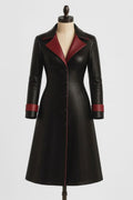 HandMade black trim-red leather trench Designer OverCoat