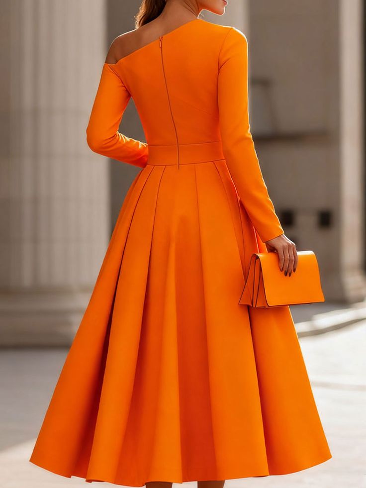 Radiant Elegant Sophisticated of shoulder , long sleeve dress, fit and flair