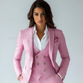 Pink linen  classy 3-piece boss suit , slim fit tailored women ,slim fit tailored women suit
