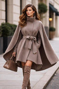 Sophisticated Wool -cape women coat, belted wrap jacket