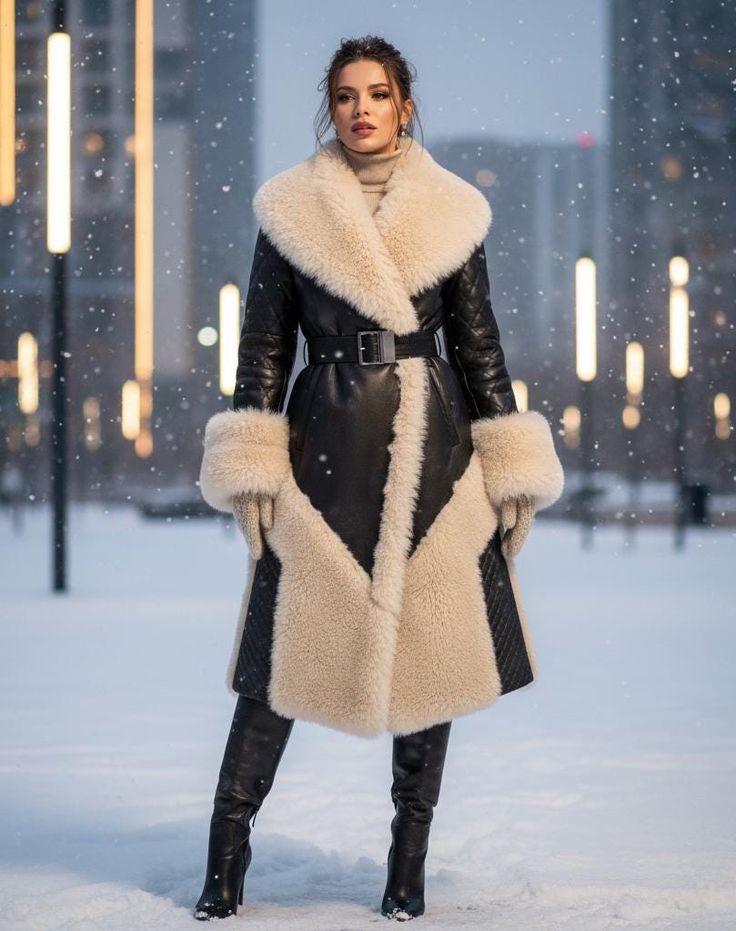 Royal fashion woman luxury long leather trench winter faux fur coat